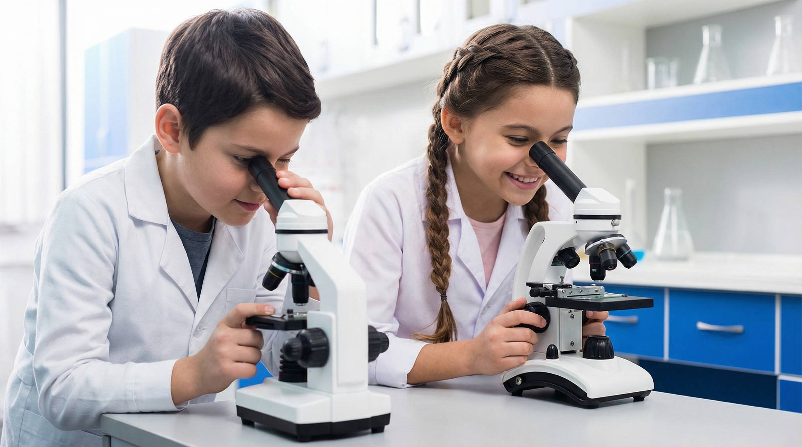 Študent pri práci s mikroskopom v škole