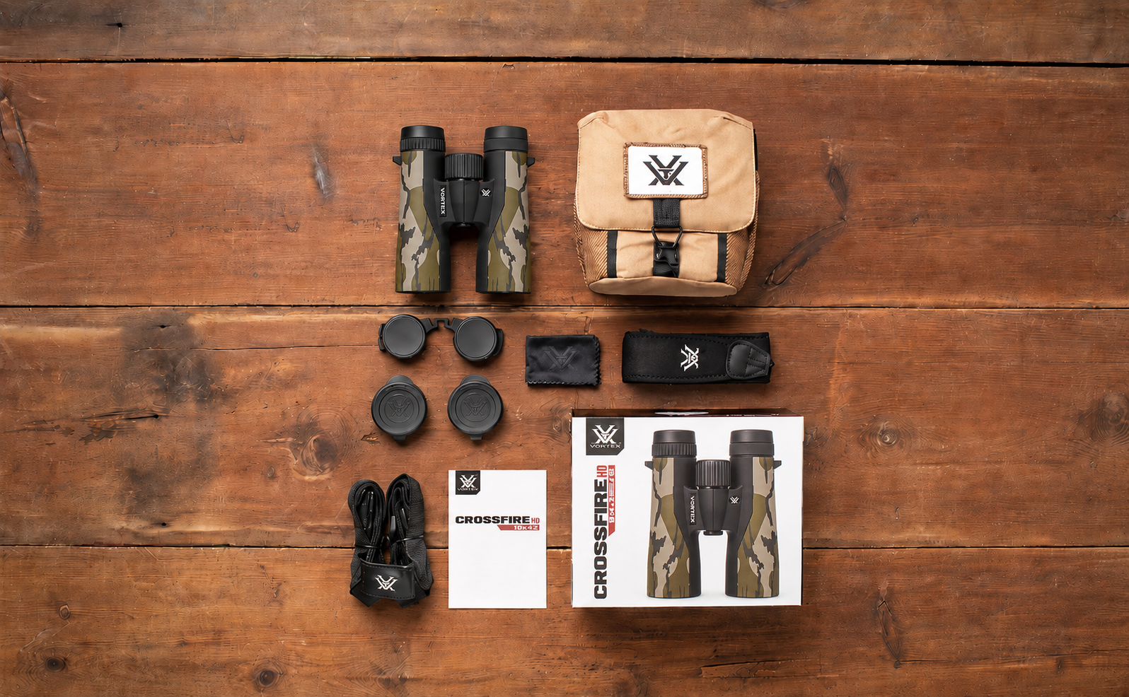 Obsah balenia Crossfire HD 10×42 Mossy Oak