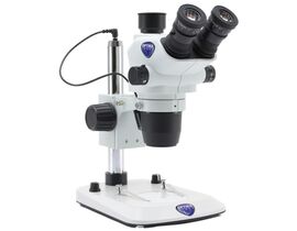 Optika Zoom-stereomikroskop SZO-4, trinokulárny, 6,7×–45×, stĺpový statív, dopadajúce a prechádzajúce svetlo