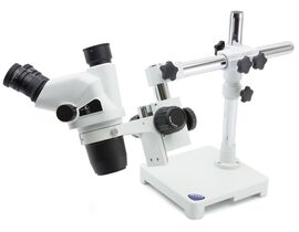 Optika Zoom-stereomikroskop Set SZ-4 / SZO-T + SZ-A1 + SZ-STL1, trinokulárny, 6,7×–45×, výložníkový statív, bez osvetlenia