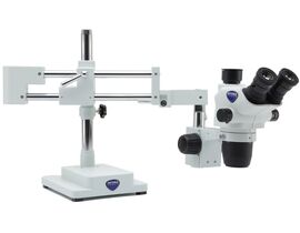 Optika Zoom-stereomikroskop Set SZ-5 / SZO-T + SZ-A1 + SZ-STL2, trinokulárny, 6,7×–45×, výložníkový statív, bez osvetlenia