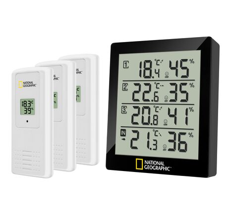 Digitálny termo-hygrometer NATIONAL GEOGRAPHIC pre 4 zóny – čierny