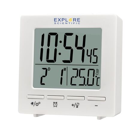 Explore Scientific RC Digital Clock with Indoor Temperature, white