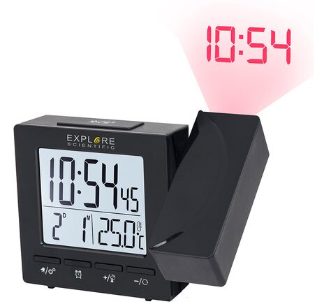 Explore Scientific RC Digital Projection Clock with Indoor Temperature, black