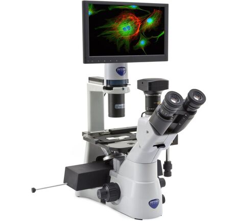 Optika Inverzný mikroskop IM-3LD4D, digitálny, 6 MP, 12" displej, trinokulárny, IOS U-PLAN F, LED-FLUO, LWD, 400×, 4 voľné pozície filtrov