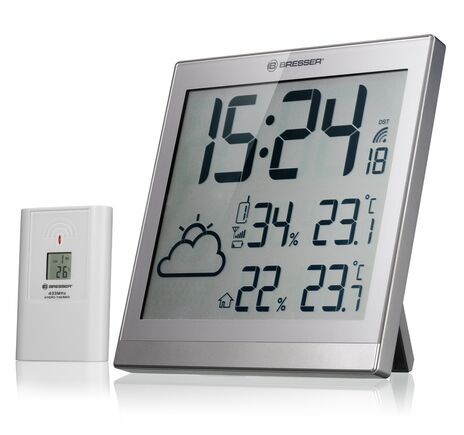BRESSER ClimaTemp JC LCD Weather-Clock strieborný