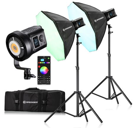 COB LED svetlo BRESSER BR-135RGB Duo Kit so softboxom