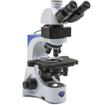 Optika Mikroskop B-383LD, trinokulárny, fluorescenčný LED, modrý filter, N-PLAN IOS, 40×–1000×