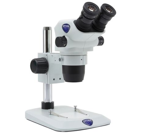 Optika Zoom-stereomikroskop SZO-1, binokulárny, 6,7×–45×, stĺpový statív, bez osvetlenia