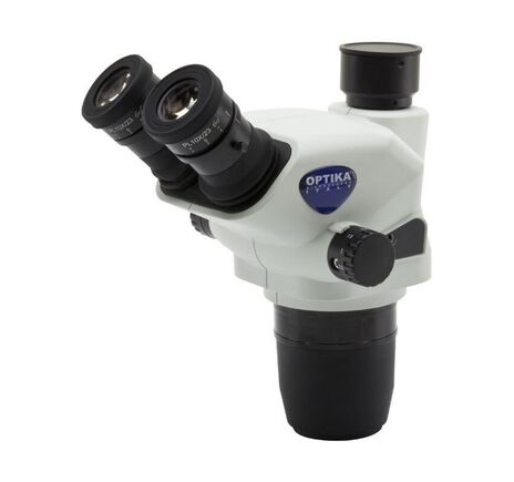 Optika Stereohlava SZO-T, trinokulárna, 6,7×–45×, pracovná vzdialenosť 110 mm, Ø23 mm, click stop