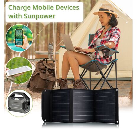 Prenosná solárna nabíjačka BRESSER 40 W s USB a DC výstupom, image-3