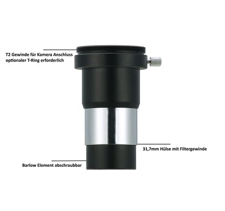 Barlow šošovka Vixen 2× s T2 závitom, image-2
