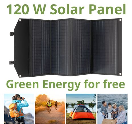 Prenosná solárna nabíjačka BRESSER 120 W s USB a DC výstupom, image-2