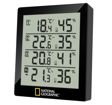 Digitálny termo-hygrometer NATIONAL GEOGRAPHIC pre 4 zóny – čierny, image-2