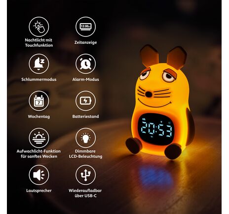 Nemôžete sa nabažiť roztomilých postavičiek z filmu "Sendung mit der Maus"? Potom si zamilujete svetelný budík TheMouse pre deti. Usmievavá myšk, image-4