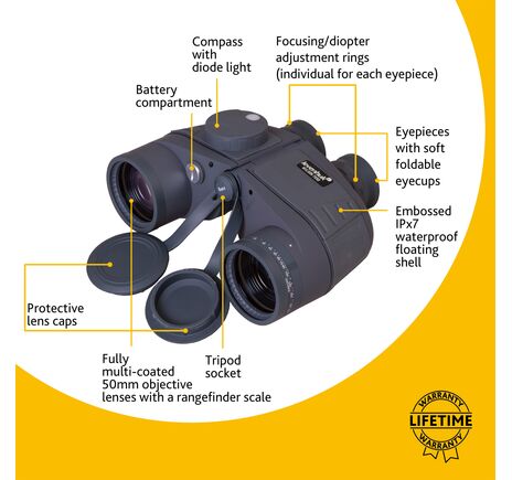 Ďalekohľad Levenhuk Nelson 7x50 so zameriavačom a kompasom, image-15