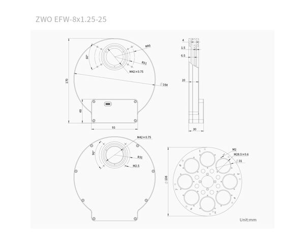 ZWO EFW 8x 1,25" Filtračné koleso, image-3