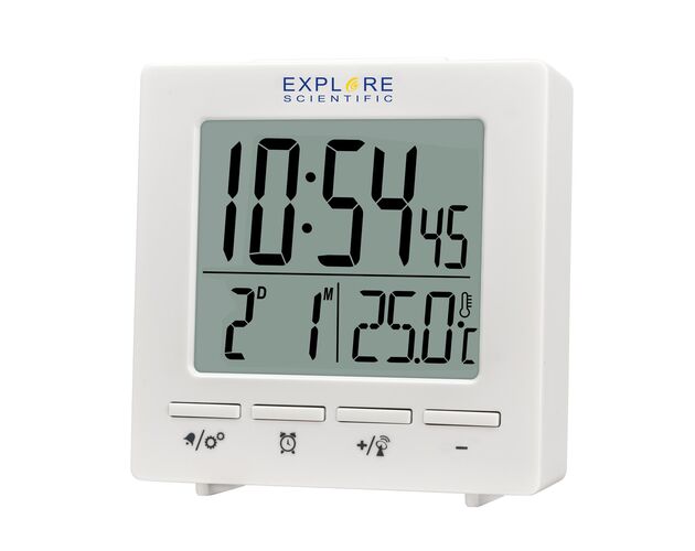 Explore Scientific RC Digital Clock with Indoor Temperature, white