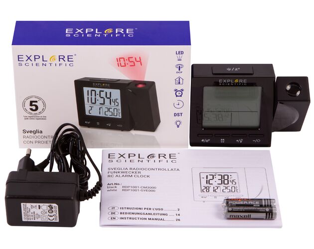 Explore Scientific RC Digital Projection Clock with Indoor Temperature, black, image-5