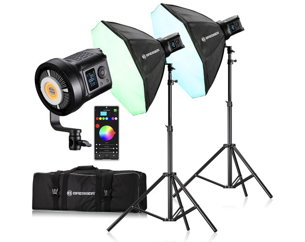 COB LED svetlo BRESSER BR-135RGB Duo Kit so softboxom