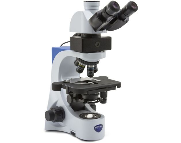 Optika Mikroskop B-383LD, trinokulárny, fluorescenčný LED, modrý filter, N-PLAN IOS, 40×–1000×