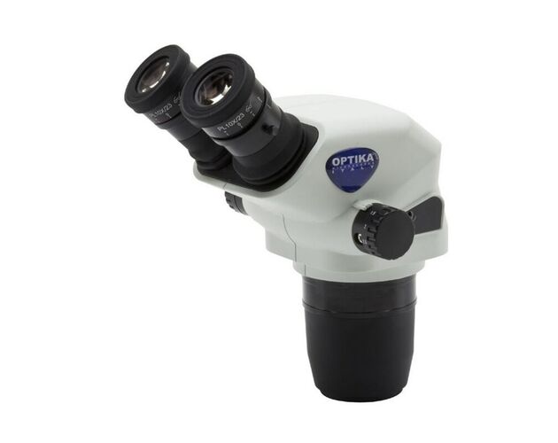 Optika Stereohlava SZO-B, binokulárna, 6,7×–45×, pracovná vzdialenosť 110 mm, Ø23 mm, click stop