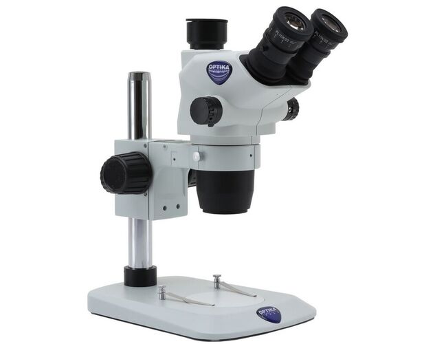 Optika Zoom-stereomikroskop SZO-2, trinokulárny, 6,7×–45×, stĺpový statív, bez osvetlenia