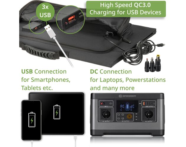 Prenosná solárna nabíjačka BRESSER 90 W s USB a DC výstupmi, image-7