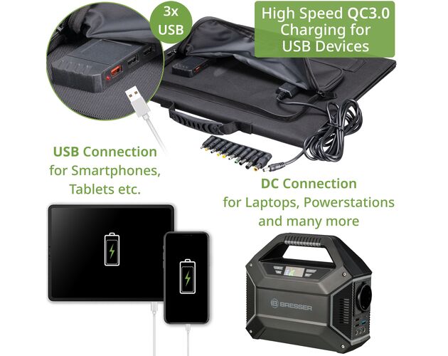 Prenosná solárna nabíjačka BRESSER 40 W s USB a DC výstupom, image-4