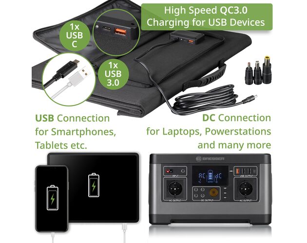 Prenosná solárna nabíjačka BRESSER 120 W s USB a DC výstupom, image-7