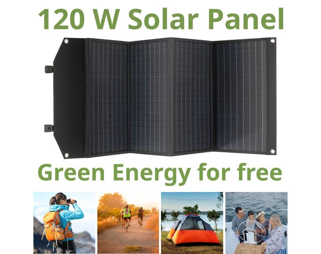 Prenosná solárna nabíjačka BRESSER 120 W s USB a DC výstupom, image-2
