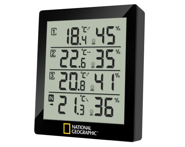 Digitálny termo-hygrometer NATIONAL GEOGRAPHIC pre 4 zóny – čierny, image-2