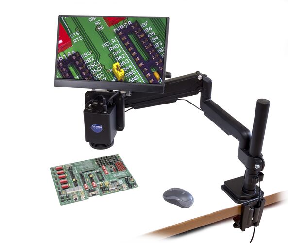 Optika Mikroskop IS-4K3, zoom optika 1×–18×, automatické zaostrenie, 8 MP, 4K Ultra HD, pantografový statív, 15,6" displej